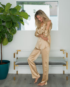 Frankie Pant in Lustrous Gold Silk