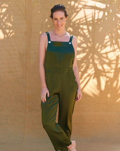 Essex Overalls in Olive Charmeuse Silk
