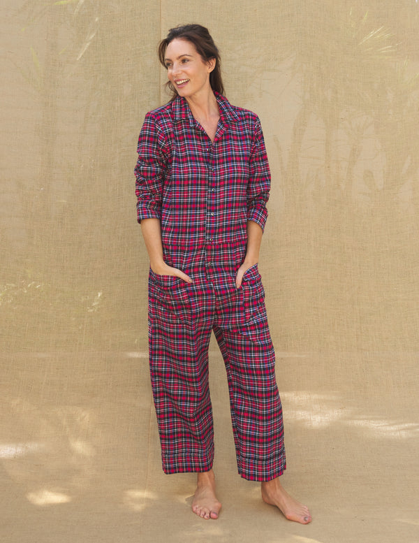 Inez Flannel Jumpsuit in Red