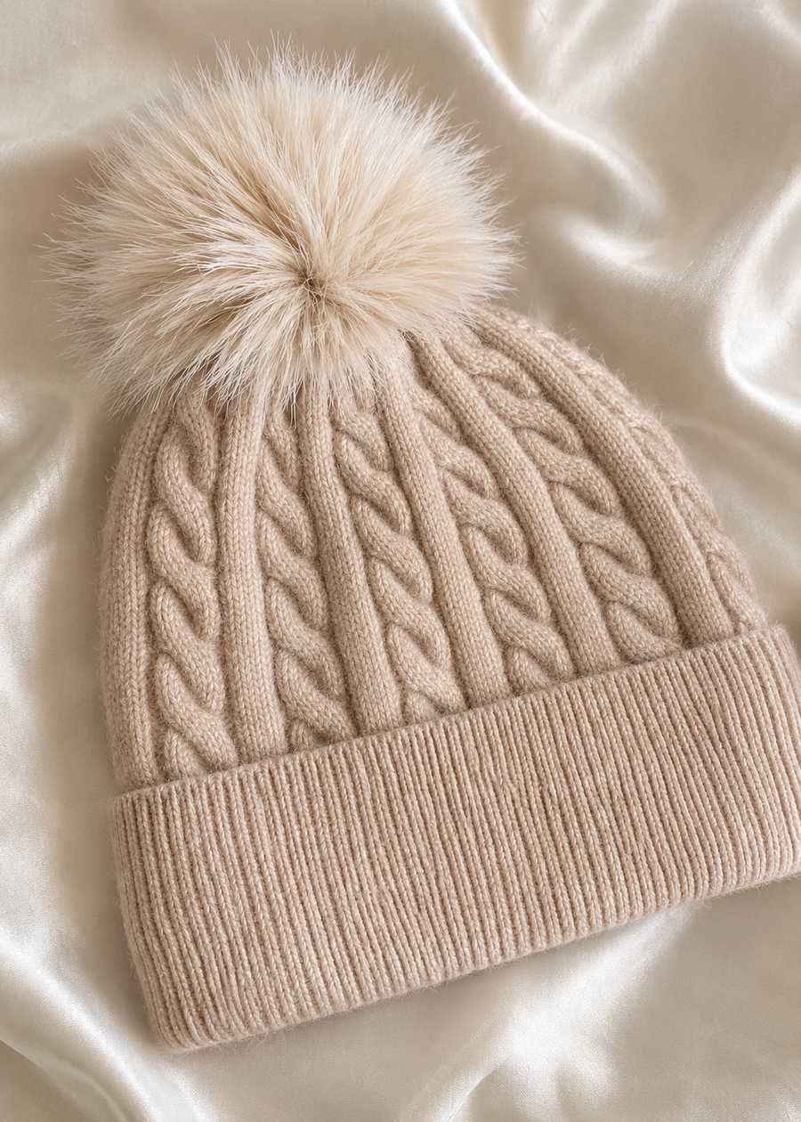 The Margot Cable Knit Pom-Pom Beanie