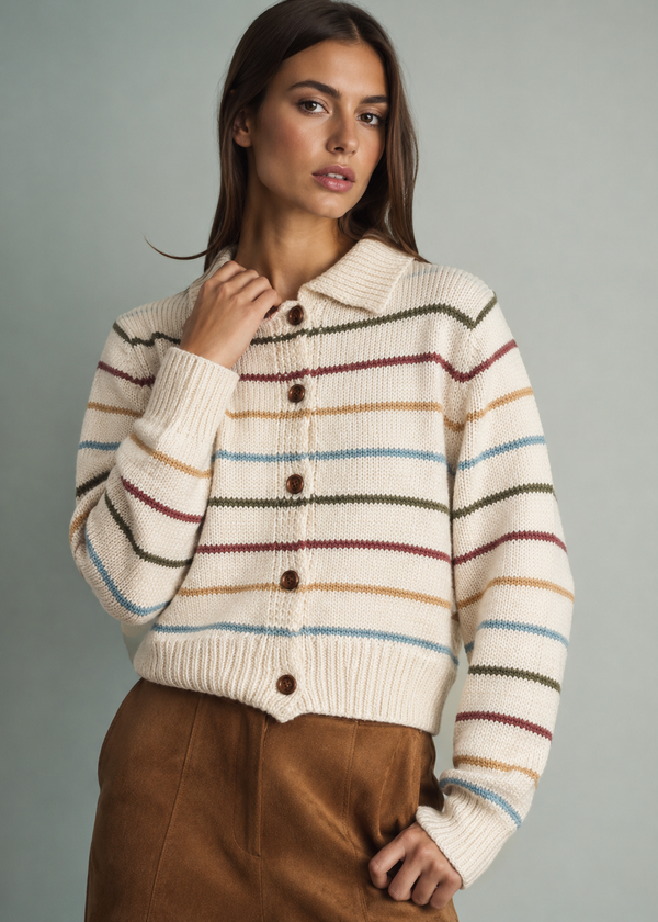 The Weekend Stripe Cardigan — Ivory Multi.