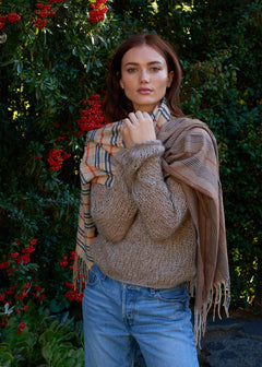 Plaid & Stripe Scarf in Neutral