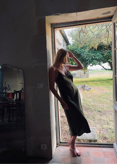 The Ivy Silk Slip in Olive