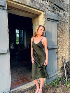 The Ivy Silk Slip in Olive