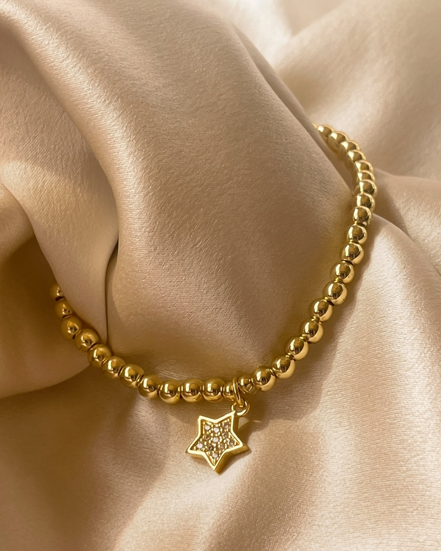 Gold Beaded Stretch Bracelet with Tiny Star