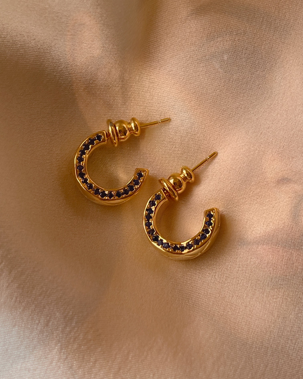 CAMILLE Pavé Hoop Earrings — Midnight Blue