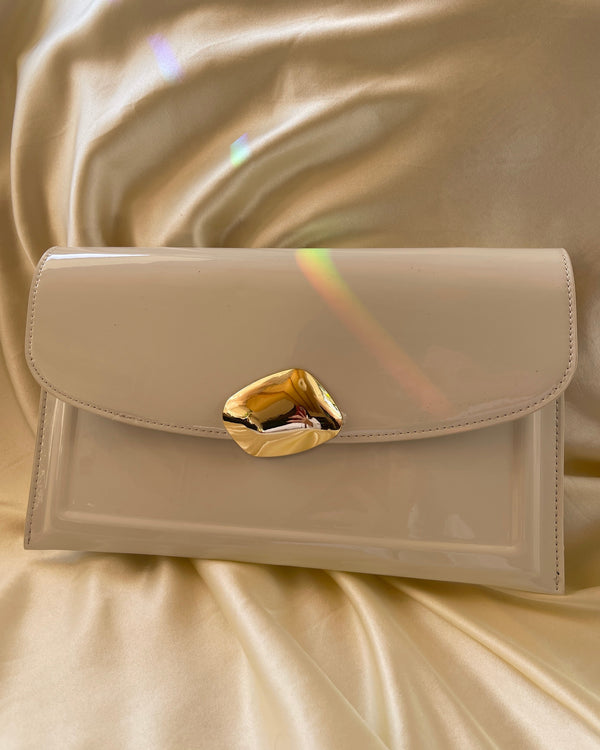 Amélie Patent Clutch/Chain Bag in Cream