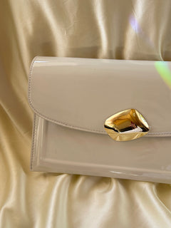 Amélie Patent Clutch/Chain Bag in Cream