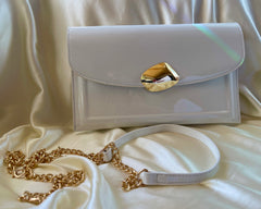 Amélie Patent Clutch/Chain Bag in Cream
