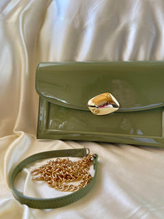 Amélie Patent Clutch/Chain Bag in Olive