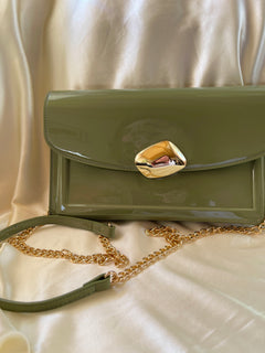 Amélie Patent Clutch/Chain Bag in Olive