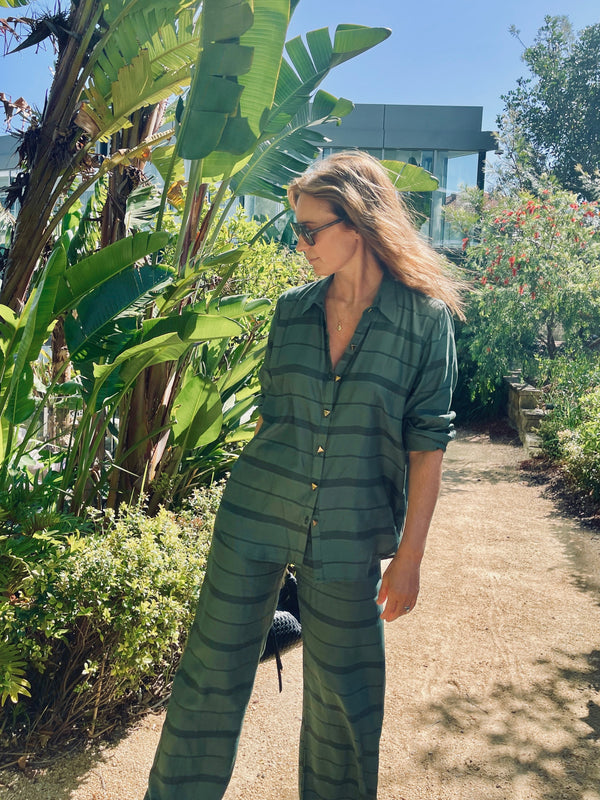 Estelle Shirt – Silk Cotton in Sagewood Stripe