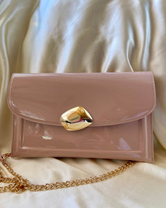 Amélie Patent Clutch/Chain Bag in Blush