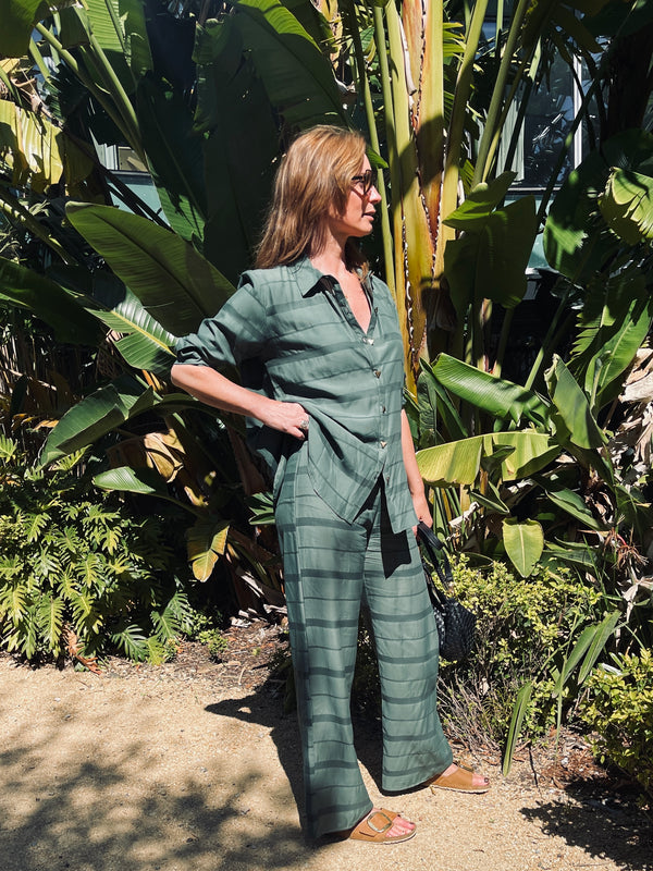 Estelle Pant – Silk Cotton in Sagewood Stripe