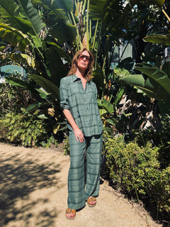 Estelle Pant – Silk Cotton in Sagewood Stripe