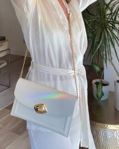 Amélie Patent Clutch/Chain Bag in Cream