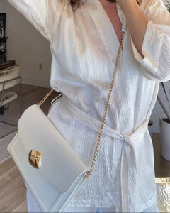 Amélie Patent Clutch/Chain Bag in Cream