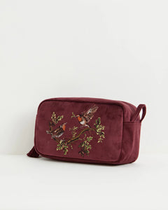 Robin Embroidered Redcurrant Pouch
