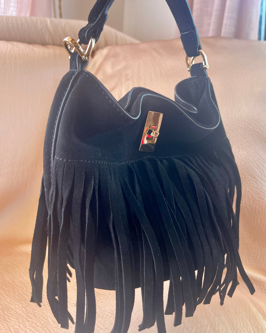 The Stevie Fringe Bag – Black