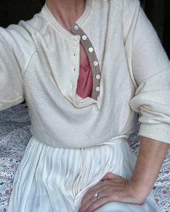 Cream Wool-Blend Henley Sweater