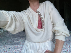 Cream Wool-Blend Henley Sweater