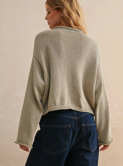 Sage Cotton Henley Knit Sweater