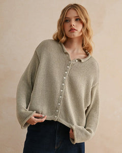 Sage Cotton Henley Knit Sweater