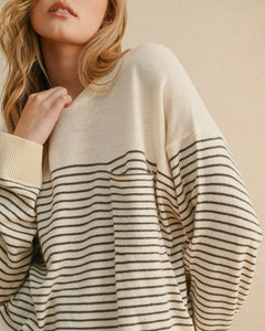 Elegant Striped Cream & Brown Sweater