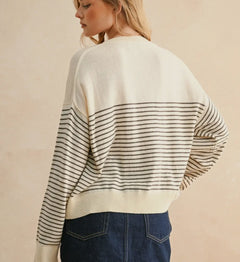 Elegant Striped Cream & Brown Sweater
