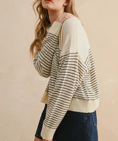 Elegant Striped Cream & Brown Sweater