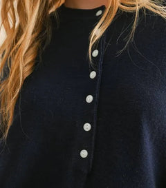 Navy Wool-Blend Henley Sweater