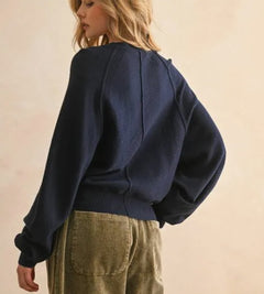 Navy Wool-Blend Henley Sweater