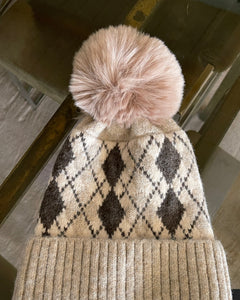 Oatmeal Argyle Winter Beanie
