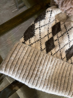 Oatmeal Argyle Winter Beanie