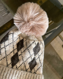 Oatmeal Argyle Winter Beanie