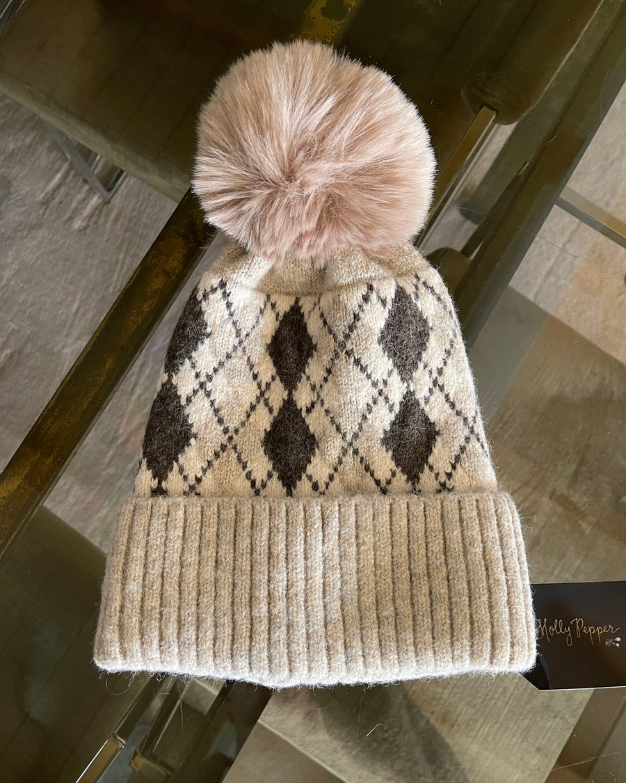 Oatmeal Argyle Winter Beanie
