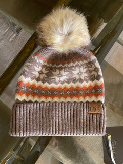 Mocha Fair Isle Pom Beanie