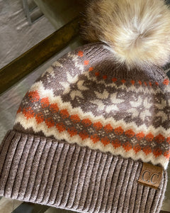 Mocha Fair Isle Pom Beanie