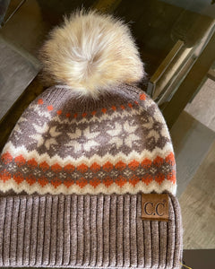 Mocha Fair Isle Pom Beanie