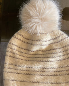 Ivory Stripe Knit Beanie