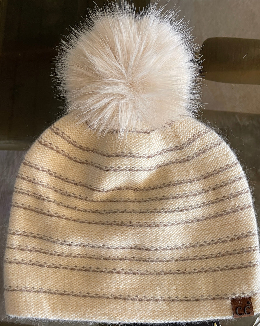 Ivory Stripe Knit Beanie