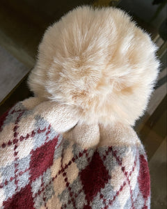 Burgundy Argyle Pom Beanie