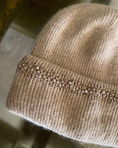 Taupe Pearl & Rhinestone Beanie