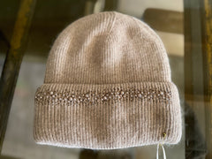 Taupe Pearl & Rhinestone Beanie