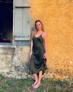 The Ivy Silk Slip in Olive