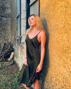 The Ivy Silk Slip in Olive