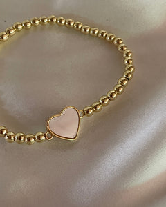 Gold Beaded Stretch Bracelet with Heart Accent