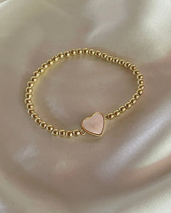 Gold Beaded Stretch Bracelet with Heart Accent