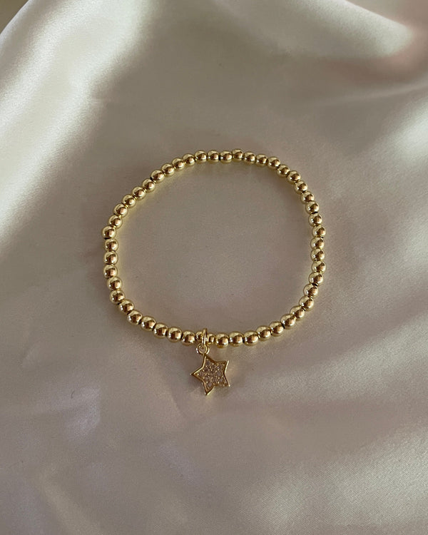 Gold Beaded Stretch Bracelet with Tiny Star
