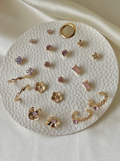 Gold/Pink Crystal Mix-&-Match Stud Earring Set